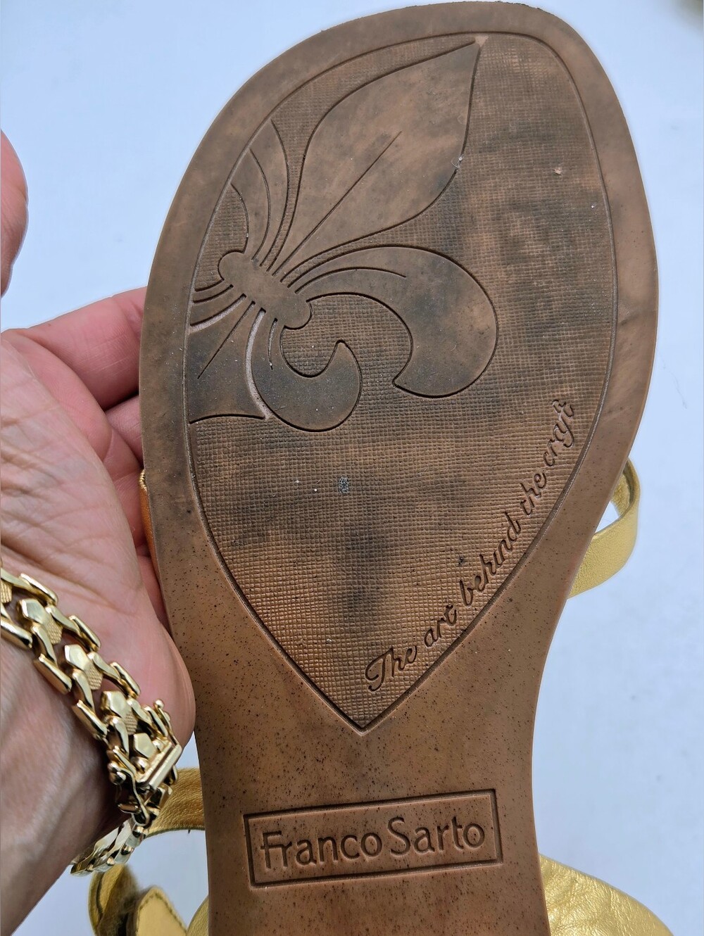 Franco Sarto Gold Metallic Parker Square Toe Flat Sandals Size 8.5M - Picture 13 of 16